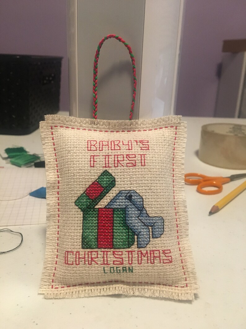 Personalized Babys First Christmas Cross Stitch Ornament ...