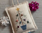 Button Tree Cross Stitch Ornament, Folk Art Ornament, Gift for Mom, Completed, Finished