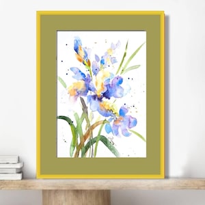 Iris Painting Blue Flower Original Artwork Small Watercolor Art 8&quot; by 12&quot; by ArtMadeIra