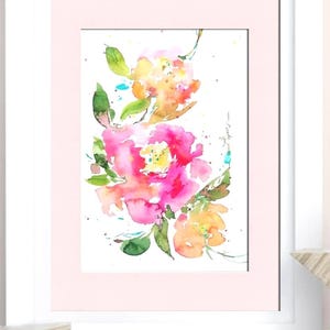 Dipinto di peonia floreale originale dipinto a mano piccolo acquerello opera d'arte 8" per 6" di ArtMadeIra