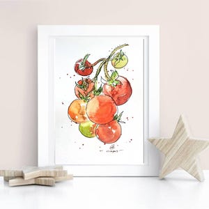 Tomato Painting Kitchen Vegetable Original Art Decor 6X8 inch by ArtMadeIra