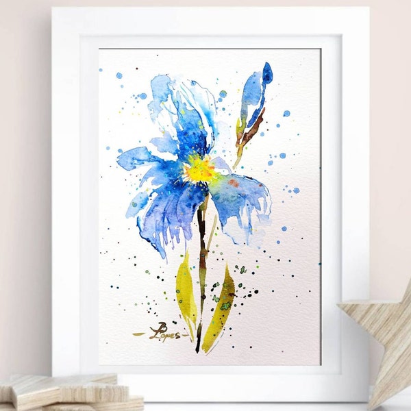 Iris Painting Floral Original Art Small Watercolor Artwork 6 by 8" by ArtMadeIra