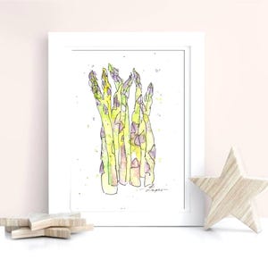 Asparagus Painting Kitchen Vegetable Original Art Decor 6X8 inch by ArtMadeIra