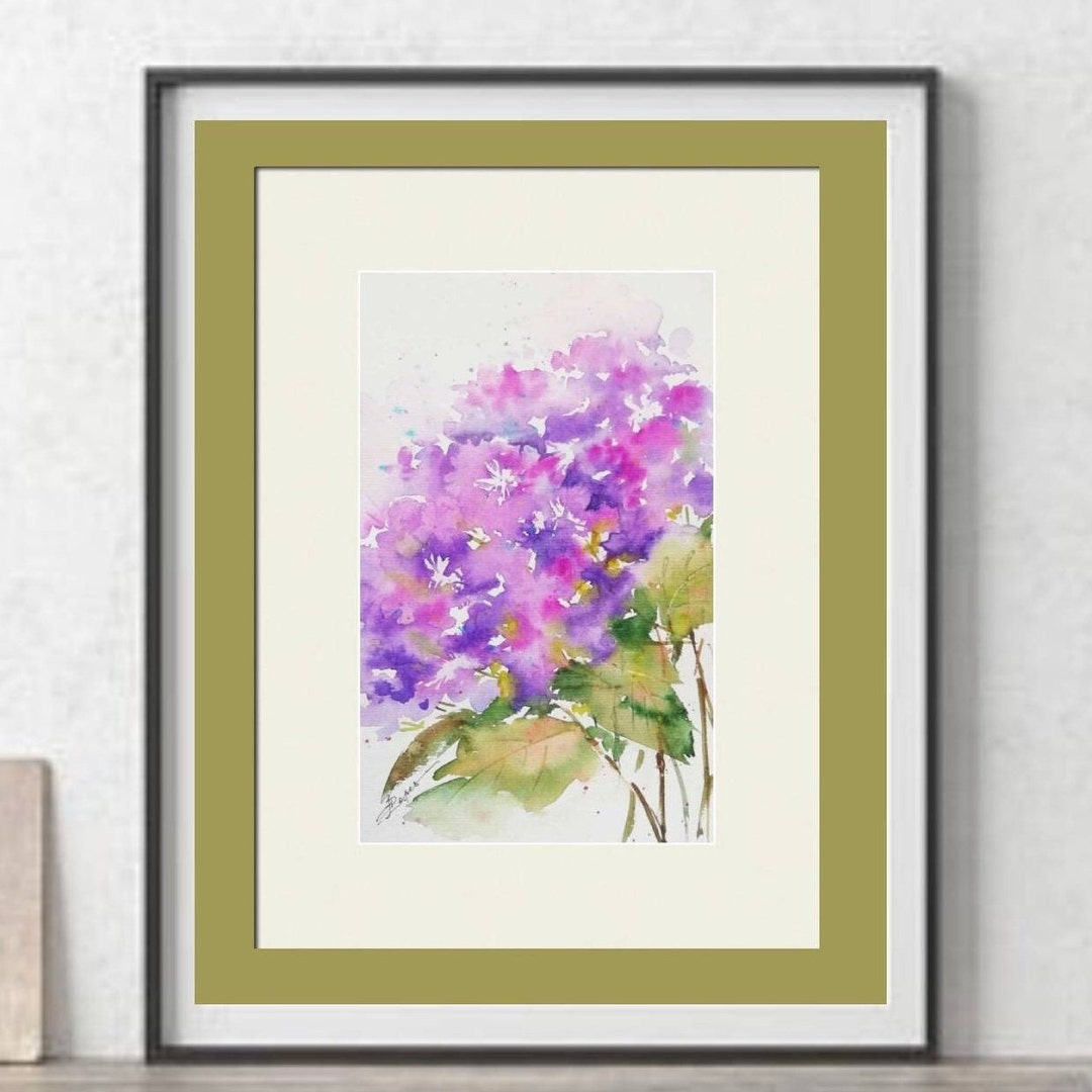 Hydrangea Painting Original Floral Art Purple Flower Small Watercolor ...