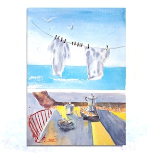 Seaside Watercolor Original Painting Coastal Artwork Small Art 8X12&quot; by ArtMadeIra