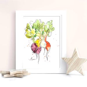 Radish Painting Kitchen Vegetable Painting Original Watercolor Art 6X8 inch by ArtMadeIra