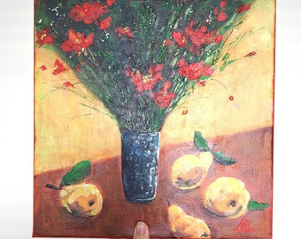 Still Life Painting Original Artwork Wall Art Acrylic Stretched Canvas Boho Painting 12" by 12" by ArtMadeIra