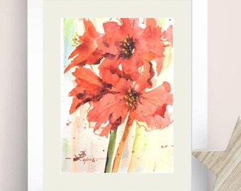 Amarilis Painting Floral Original Art Exotic Flower Small Watercolor Artwork 6 by 8" by ArtMadeIra