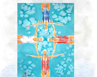 Swimming Pool Painting Original Artwork Female Hand Painted Blue Watercolor Art Made to Order 12" by 16" by ArtMadeIra