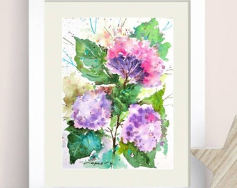 Hydrangea Painting Floral Original Art Garden Flower Small Watercolor Artwork 6 by 8" by ArtMadeIra