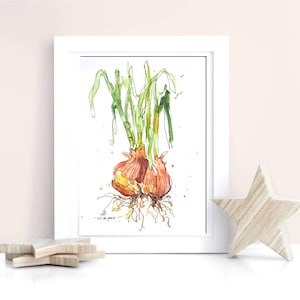 Onion Painting Kitchen Vegetable Painting Original Watercolor Art  6X8 inch by ArtMadeIra