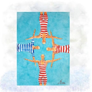 Pintura de piscina Obra de arte original Pintura de acuarela de personas Arte hecho a mano 12" x 16" de ArtMadeIra