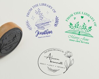 Custom Library Book Stamp | Floral Design, Book Lover Gift