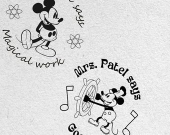 Personalized Mickey Mouse Teacher Stamp: Magical Work! - Custom Classroom Stamp
