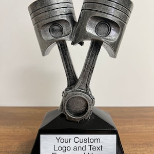 Custom Piston Resin Trophy with Engraved Plate - Perfect for Racing Awards, Automotive Achievements & Recognition - Personalized for You