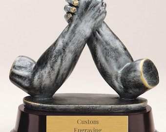 Custom Engraved Arm Wrestling Trophy: Champion Strength Award
