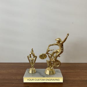 Trofeo Daredevil Dirt Bike: premio personalizado grabado para motociclistas extremos, especialistas en acrobacias o campeones de carreras, perfecto para eventos de motociclismo