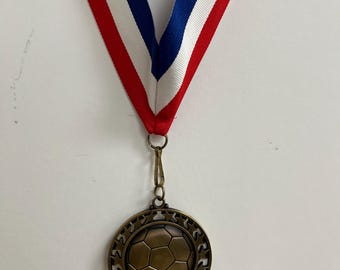 Personalized Soccer Ball Medal: Custom Engraved Award with Ribbon