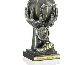 Custom Engraved Basketball Champion Trophy – Hands Holding Ball