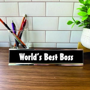 World’s Best Boss Desk Name Plate – 2 x 10 Custom Office Sign, Gift for Manager, Coworker, or Supervisor – Multiple Colors & Holder Options