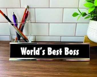 World’s Best Boss Desk Name Plate – 2 x 10 Custom Office Sign, Gift for Manager, Coworker, or Supervisor – Multiple Colors & Holder Options