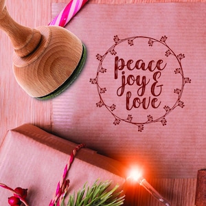 Sello de paz, alegría y amor / Sello de feliz Navidad / Sello de vacaciones / Sello de invierno / Manualidades navideñas / Sello de madera / Papelería navideña
