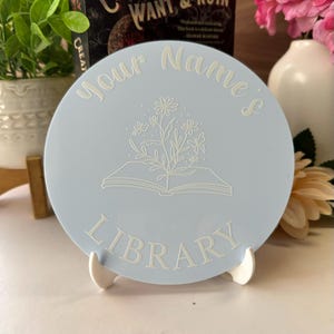 Library Sign,Personalized Acrylic Bookshelf Sign,Library Book Nook with Stand Bookish Home Decor, Reader Book Lover Gifts for Daughter Girl