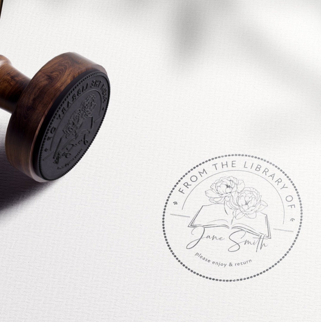 Bestselling Book Stamp Custom Book Stamp Book & Flower Stamp Library