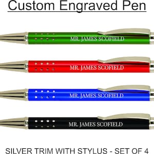 Conjunto elegante de 4 canetas stylus personalizadas gravadas, texto/logotipo personalizado, ideal para promoções e eventos, perfeito para executivos, professores, estudantes