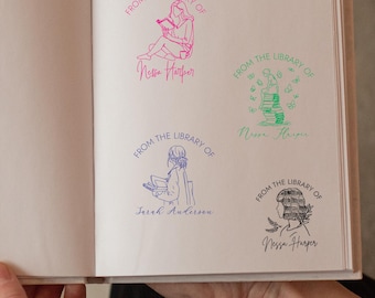 Personalisierter Ex Libris Stempel: Mädchen Silhouette Bibliothek Stempel