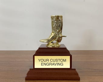 Custom Engraved Boot Trophy – Cowboy & Cowgirl Western Award – Personalized Rodeo, Ranch, or Country Event Prize – Unique Keepsake Gift