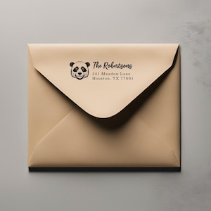 Timbro personalizzato con indirizzo di ritorno a forma di panda - Nome e indirizzo personalizzati - Autoinchiostrante - Timbro postale carino e divertente - Timbro personalizzato a forma di panda