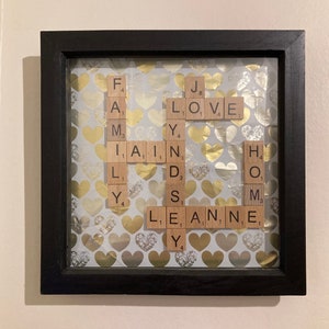 Family Scrabble Tile Names, word art picture, family gift, hand made crossword lover, unique home decor, quirky wall art