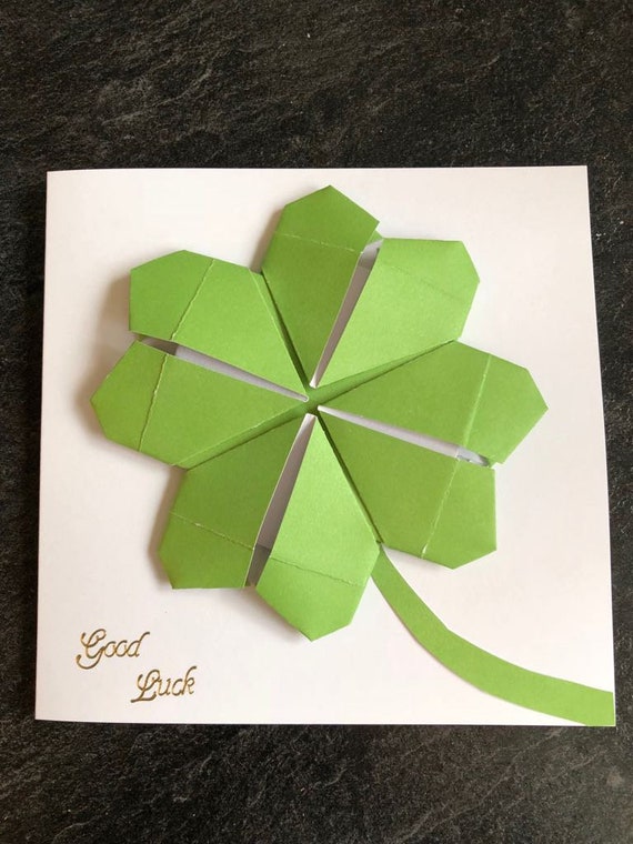 Good Luck Origami Four Leaf Clover Card - Handmade - Etsy