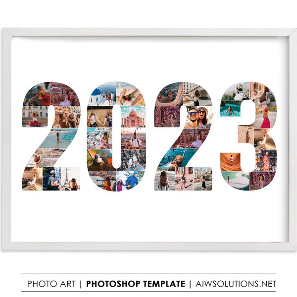 2023 anniversary gift idea, 2023 new year photo collage template, number two thousand and twenty three photo frame, number 2023