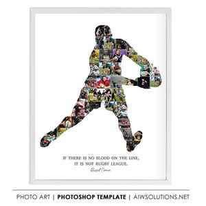 Rugby player art collage template, gift for Rugby friends , Rugby  project, Rugby  art, Rugby photo collage ID146