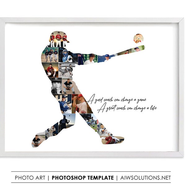 Collage de photos de baseball, modèle d’art de baseball, cadeau pour entraîneur, collage de photos de sport, cadeau d’entraîneur de baseball