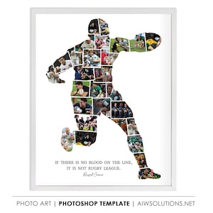 Rugby player art collage template Polaroid style, gift for Rugby friends , Rugby  project, Rugby  art, Rugby photo collage ID142