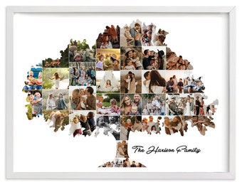 Big family tree photo collage, family anniversary gift idea, tree shape art, family tree art template, family art photo collage template