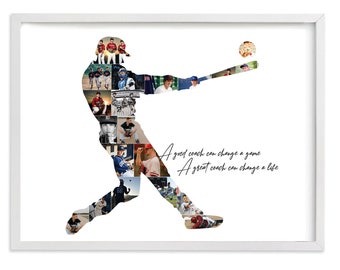 Collage di foto di baseball, modello di arte di baseball, regalo per l'allenatore, collage di foto sportive, regalo per allenatore di baseball