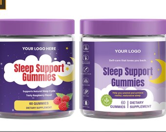 Gummy supplement Packaging Template, supplement design template,  sleep supplement label template,