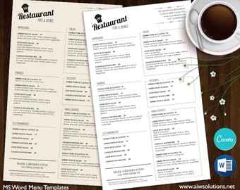 Canva Food Menu Templates, Printable Restaurant Menu Template, Wedding Menu Template, Food Menu Template,DIY bar menu template