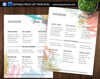 salon price list etsy price list templates