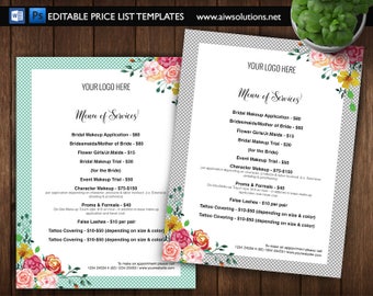 spa price list cosmetic price guide service price guide etsy