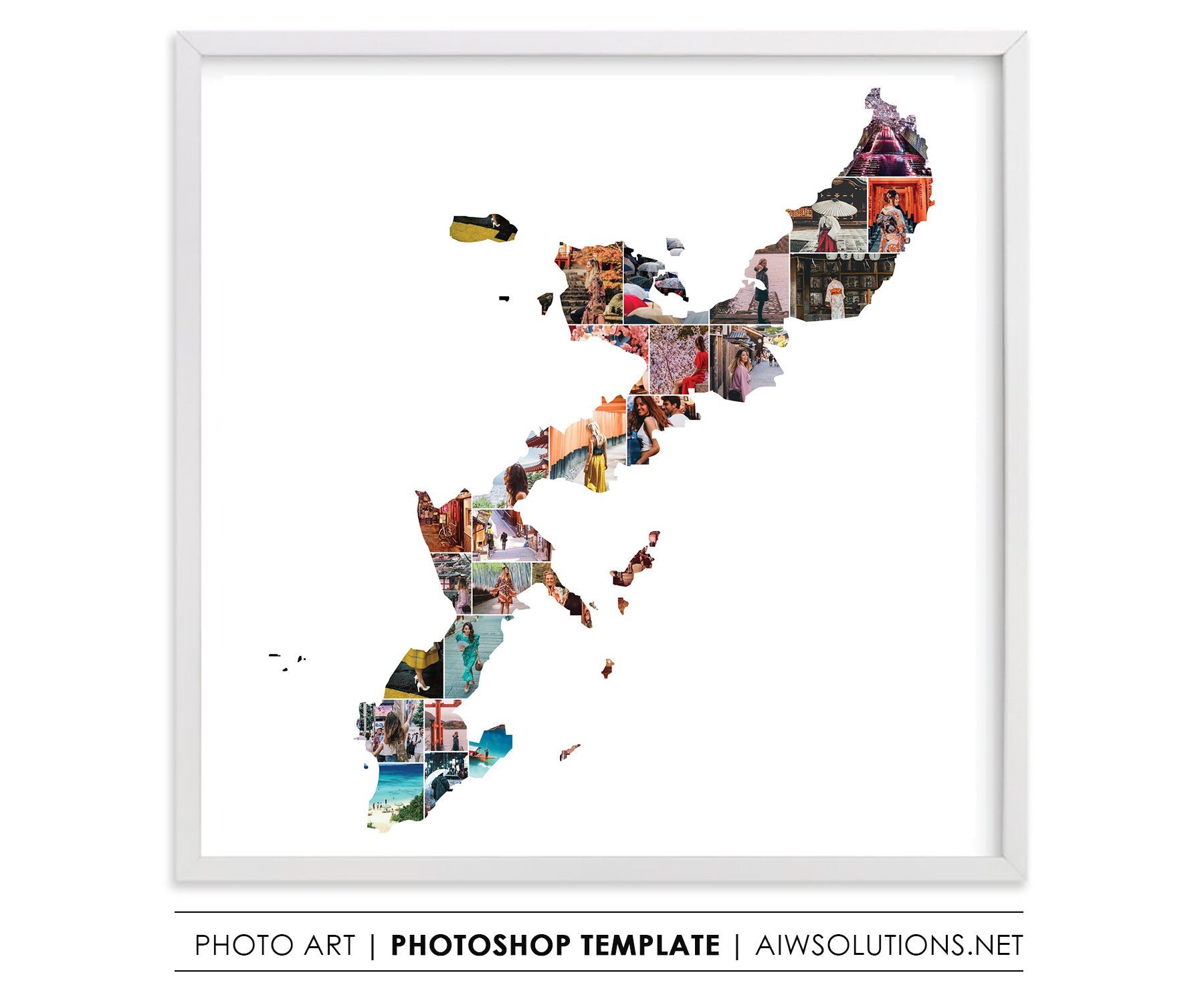 沖縄日本地図写真コラージュテンプレート、沖縄地図ストーリーボード