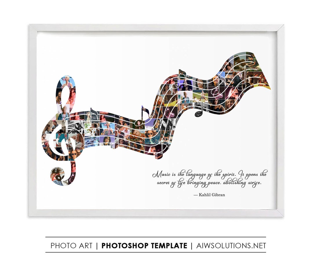 Music Note Photo Collage Template, Gifts for Music Lovers, Music Sheet