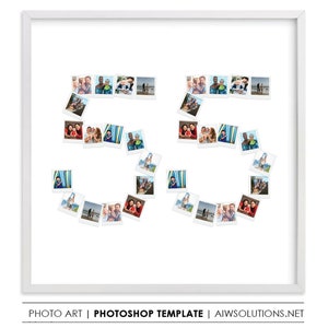 Number 55 Photo Collage Template, 55 anniversary photo collage template, 55 birthday gift idea, fifty five birthday gift idea