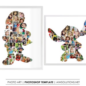 Grumpy  shape photo collage template, Stitch shape photo collage template, gift for son, gift for daughter