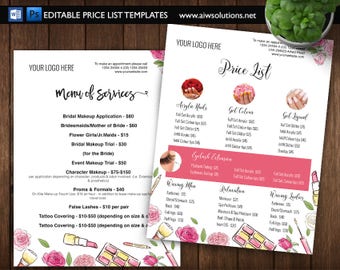 Edit able service price list, Pricing list template, Specials menu,pricing  Flyer,color street Price list,wholesale pricing list  ID03