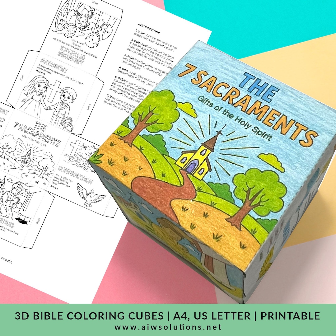 The 7 Sacraments 3D Foldable Bible Coloring Cube | Catholic Craft for ...